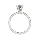 Cushion Diamond Side Stone Engagement Ring Single Prong Setting 18K Gold - Thenetjeweler