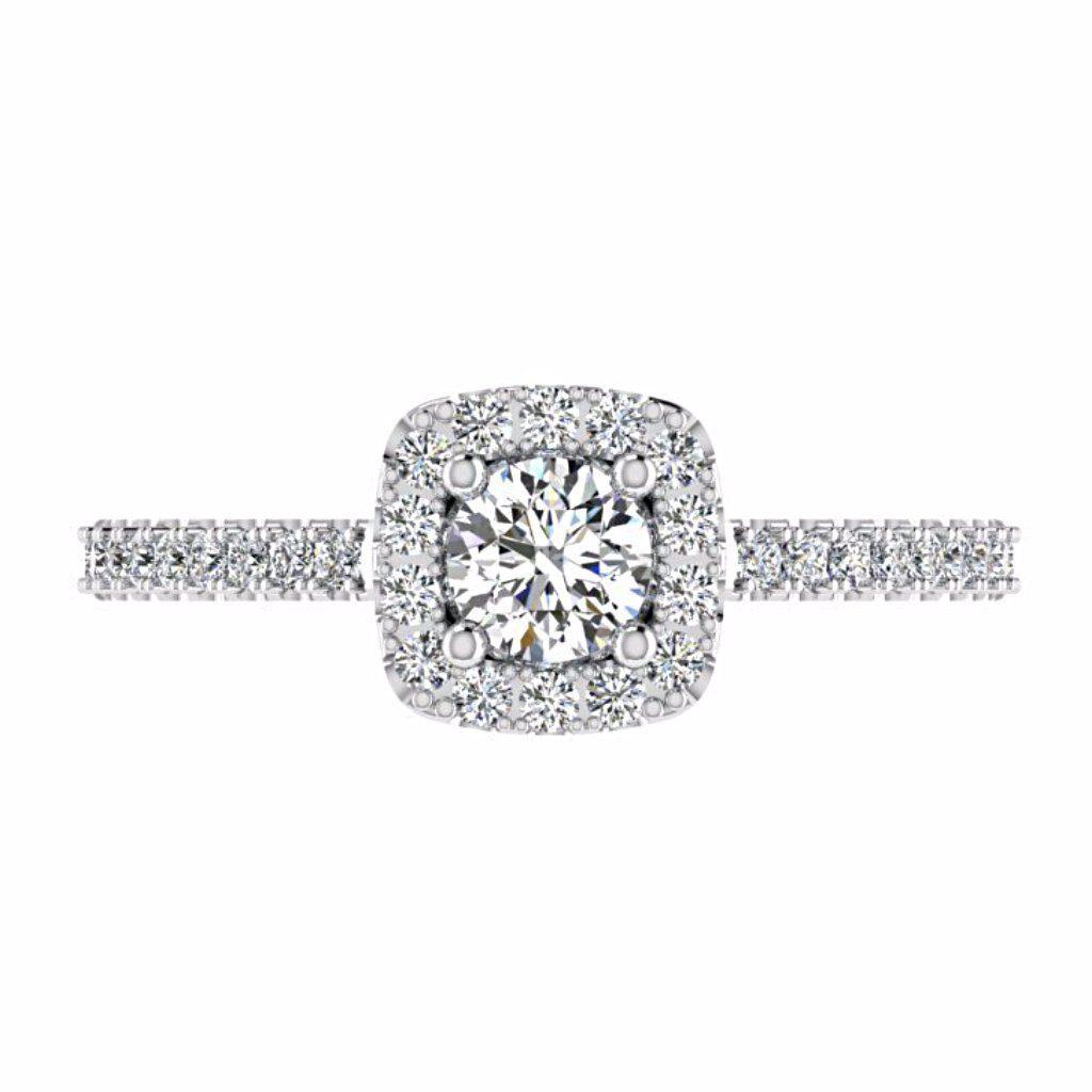 Round Stone Cushion Halo Side Stone Engagement Ring 18K Gold - Thenetjeweler