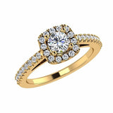 Round Stone Cushion Halo Side Stone Engagement Ring 18K Gold - Thenetjeweler