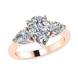 Pear Shape Three Stone Diamond Engagement Ring 18K Gold - Thenetjeweler