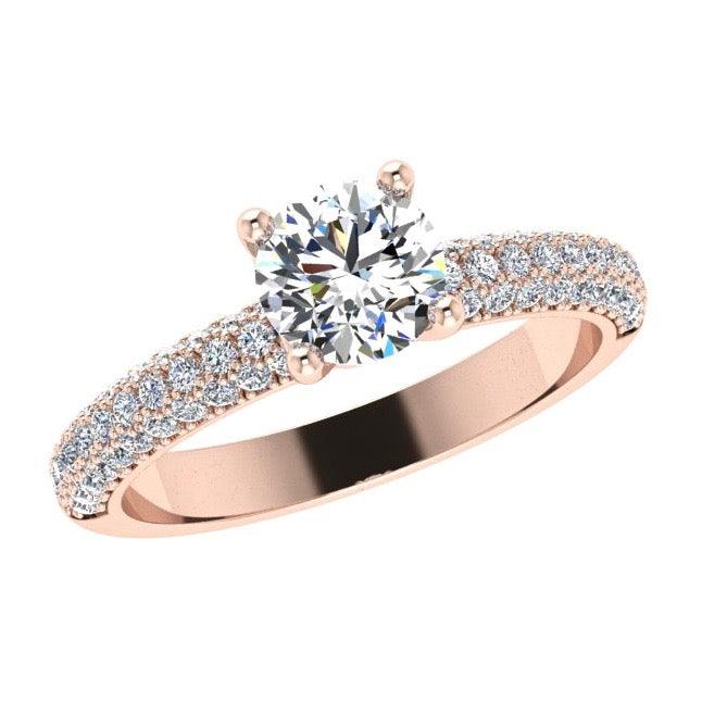 3 Row Round Diamond Engagement Ring with Side Stones 18K Gold (0.50 ct. tw) - Thenetjeweler