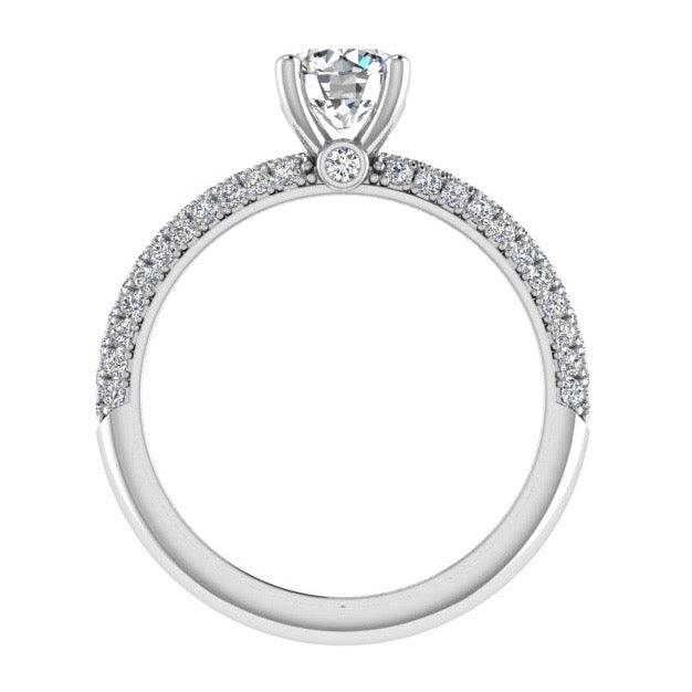 3 Row Round Diamond Engagement Ring with Side Stones 18K Gold (0.50 ct. tw) - Thenetjeweler