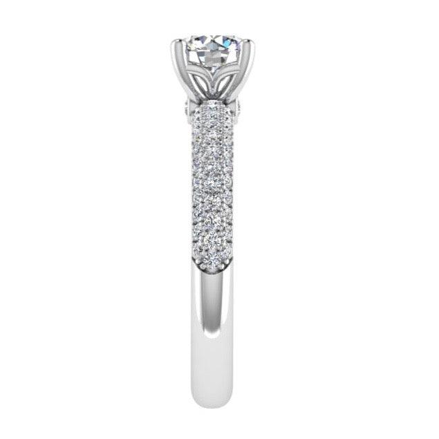 3 Row Round Diamond Engagement Ring with Side Stones 18K Gold (0.50 ct. tw) - Thenetjeweler