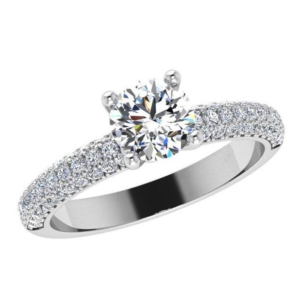 3 Row Round Diamond Engagement Ring with Side Stones 18K Gold (0.50 ct. tw) - Thenetjeweler