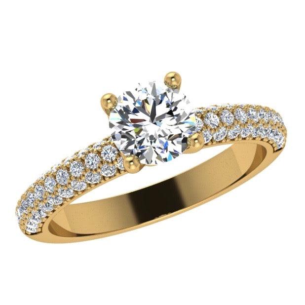 3 Row Round Diamond Engagement Ring with Side Stones 18K Gold (0.50 ct. tw) - Thenetjeweler