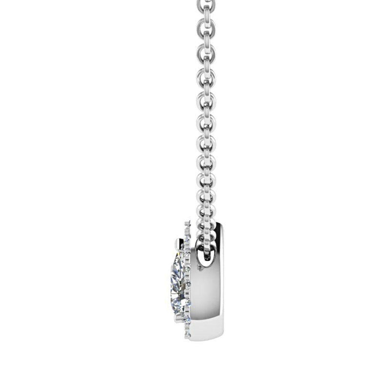 Pear Shape Diamond Halo Floating Pendant in 18k White Gold  (0.12ct halo) - Thenetjeweler