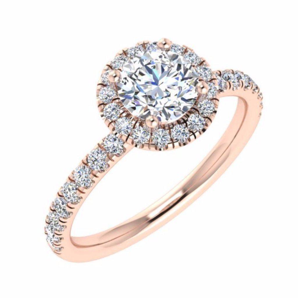 Round Diamond Halo Engagement Ring with Side Stones 18K Gold - Thenetjeweler