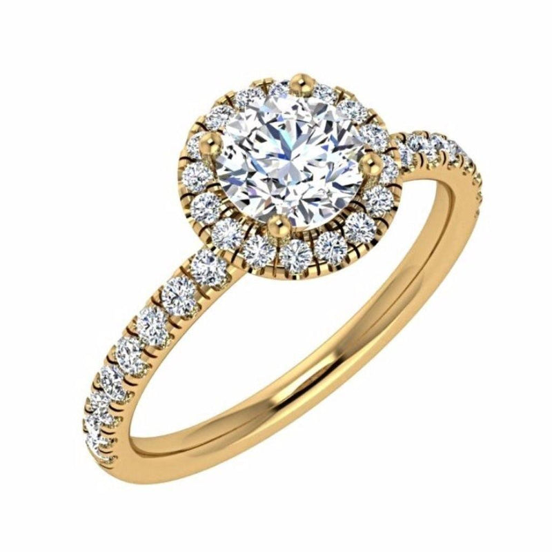 Round Diamond Halo Engagement Ring with Side Stones 18K Gold - Thenetjeweler