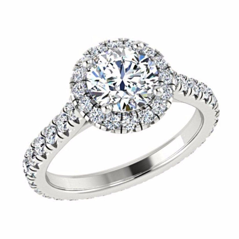 Round Diamond Halo Eternity Engagement Ring 18K Gold - Thenetjeweler