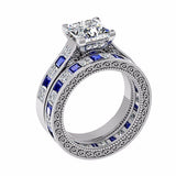Princess Diamond Engagement and Eternity Ring Set 18K White Gold - Thenetjeweler