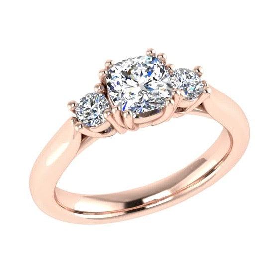 Three Stone Cushion Diamond Engagement Ring 18K Gold - Thenetjeweler
