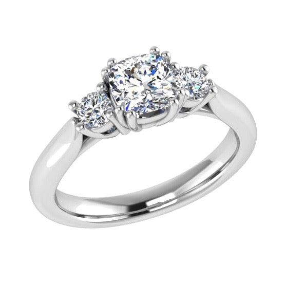 Three Stone Cushion Diamond Engagement Ring 18K Gold - Thenetjeweler