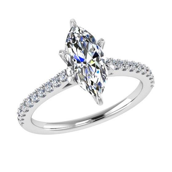 Marquise Diamond Engagement Ring with Side Stones 18K Gold (0.21 ct. tw) - Thenetjeweler