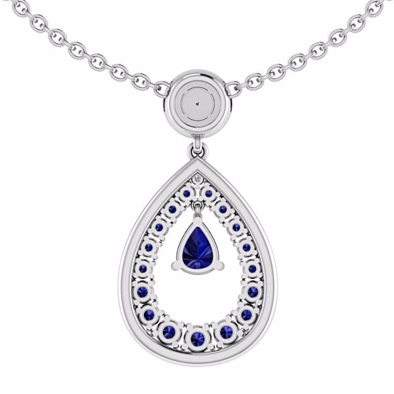 Diamond and Sapphire Pear Shaped Halo Pendant 18K Gold - Thenetjeweler
