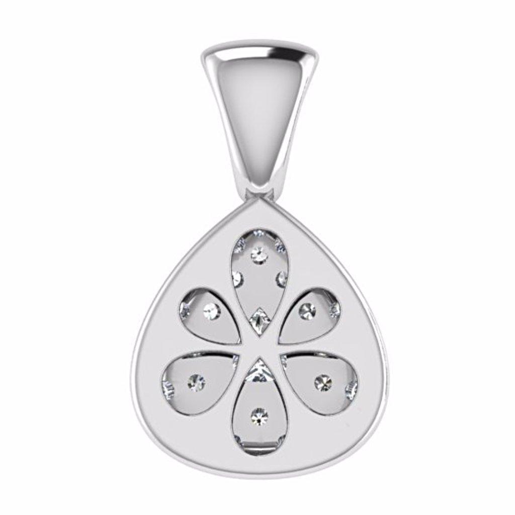 Diamond and Sapphire Pear Shaped Pendant 14K White Gold - Thenetjeweler