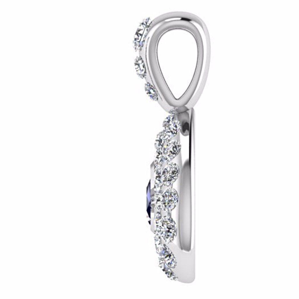 Diamond and Sapphire Pear Shaped Pendant 14K White Gold - Thenetjeweler