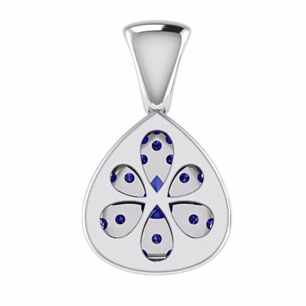 Diamond and Sapphire Pear Shaped Pendant 14K White Gold - Thenetjeweler