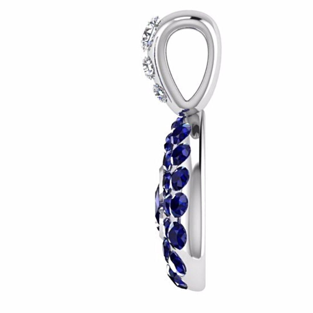 Diamond and Sapphire Pear Shaped Pendant 14K White Gold - Thenetjeweler