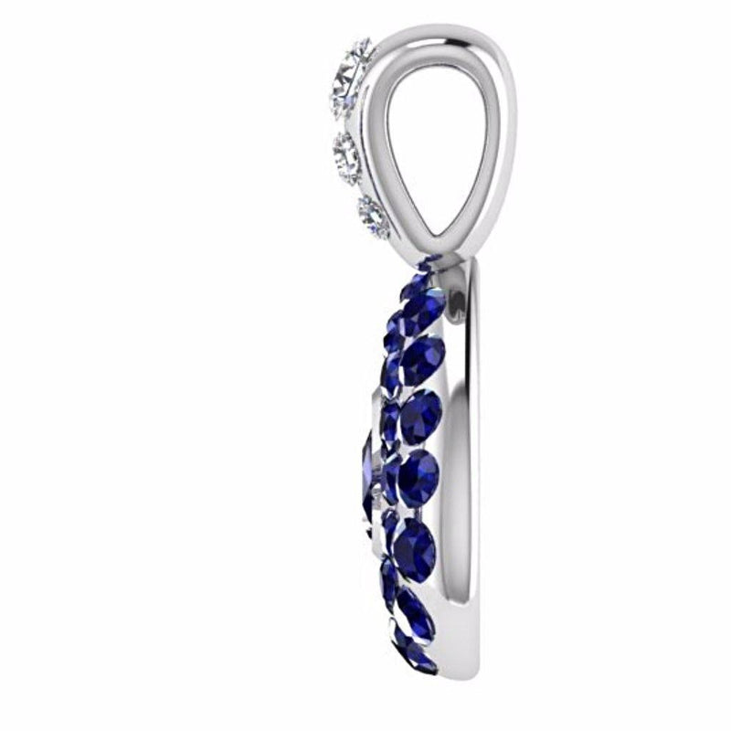 Diamond and Sapphire Pear Shaped Pendant 14K White Gold - Thenetjeweler