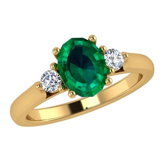 Oval Emerald and Diamond Engagement Ring 18K Gold - Thenetjeweler