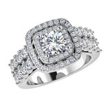 2 Row Diamond Double Halo Engagement Ring - Thenetjeweler
