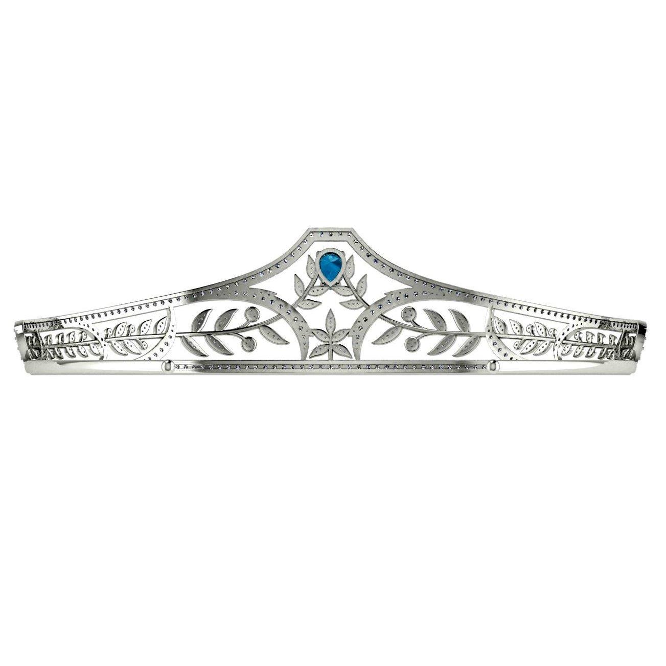 Diamond Sterling Silver Bridal Tiara with Blue Topaz Stone