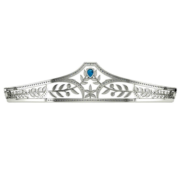 Diamond Sterling Silver Bridal Tiara with Blue Topaz Stone - Thenetjeweler