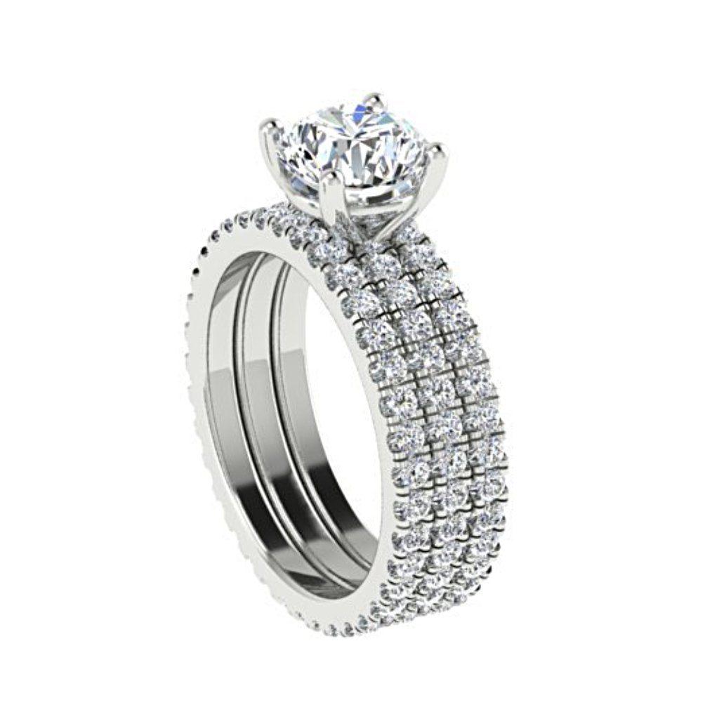 Diamond Engagement Ring and Eternity Bands Set 18K White Gold - Thenetjeweler