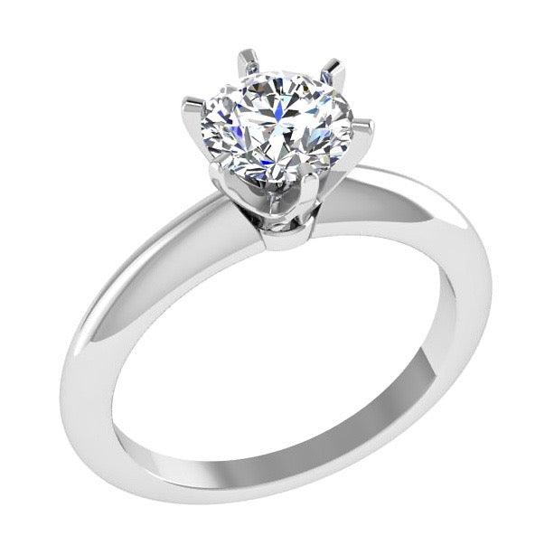 6 Prong Round Diamond Solitaire Engagement Ring 18K Gold - Thenetjeweler
