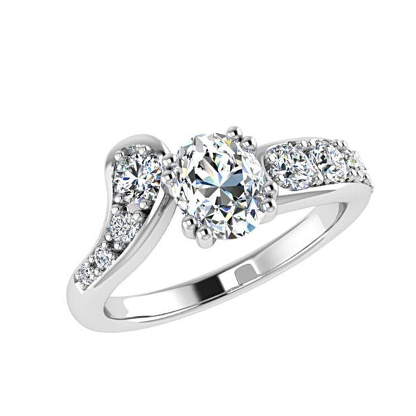 Oval Diamond Side Stones Ring 18K Gold 0.55 ct.tw - Thenetjeweler