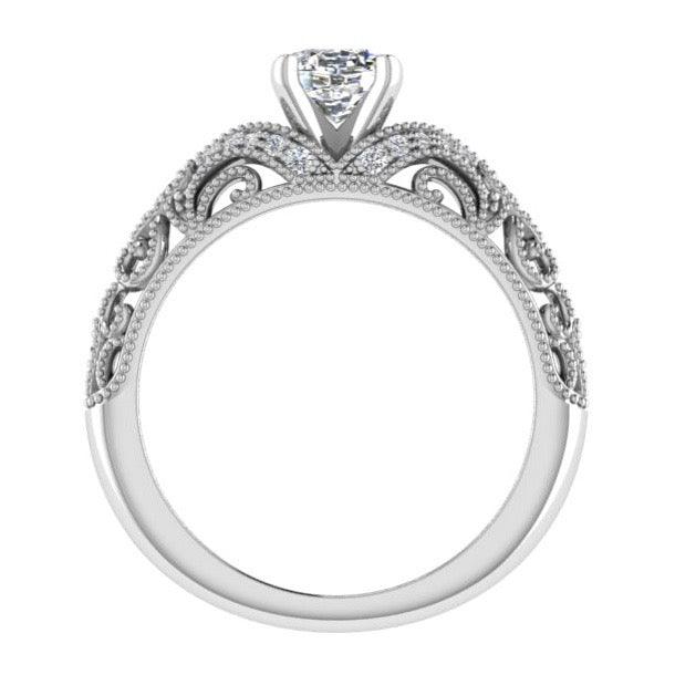Fancy Milgrain Cushion Diamond Engagement Ring 18K Gold - Thenetjeweler