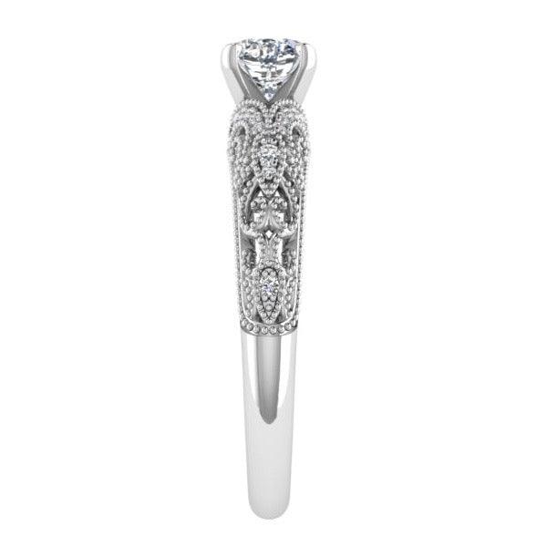Fancy Milgrain Cushion Diamond Engagement Ring 18K Gold - Thenetjeweler