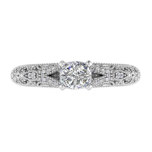 Fancy Milgrain Cushion Diamond Engagement Ring 18K Gold - Thenetjeweler
