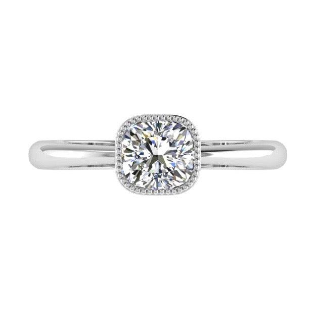 Milgrain Detail Cushion Solitaire Engagement Ring 18K Gold - Thenetjeweler