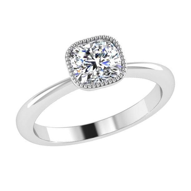 Milgrain Detail Cushion Solitaire Engagement Ring 18K Gold - Thenetjeweler