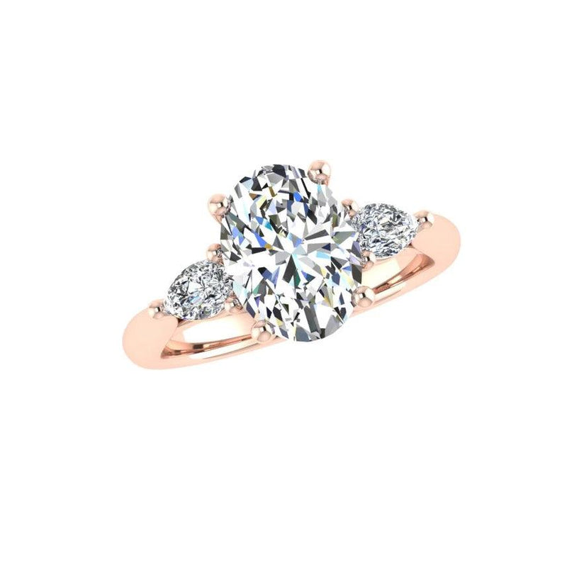 Oval Diamond Engagement Ring with Pear Side Stones 18K Gold - Thenetjeweler
