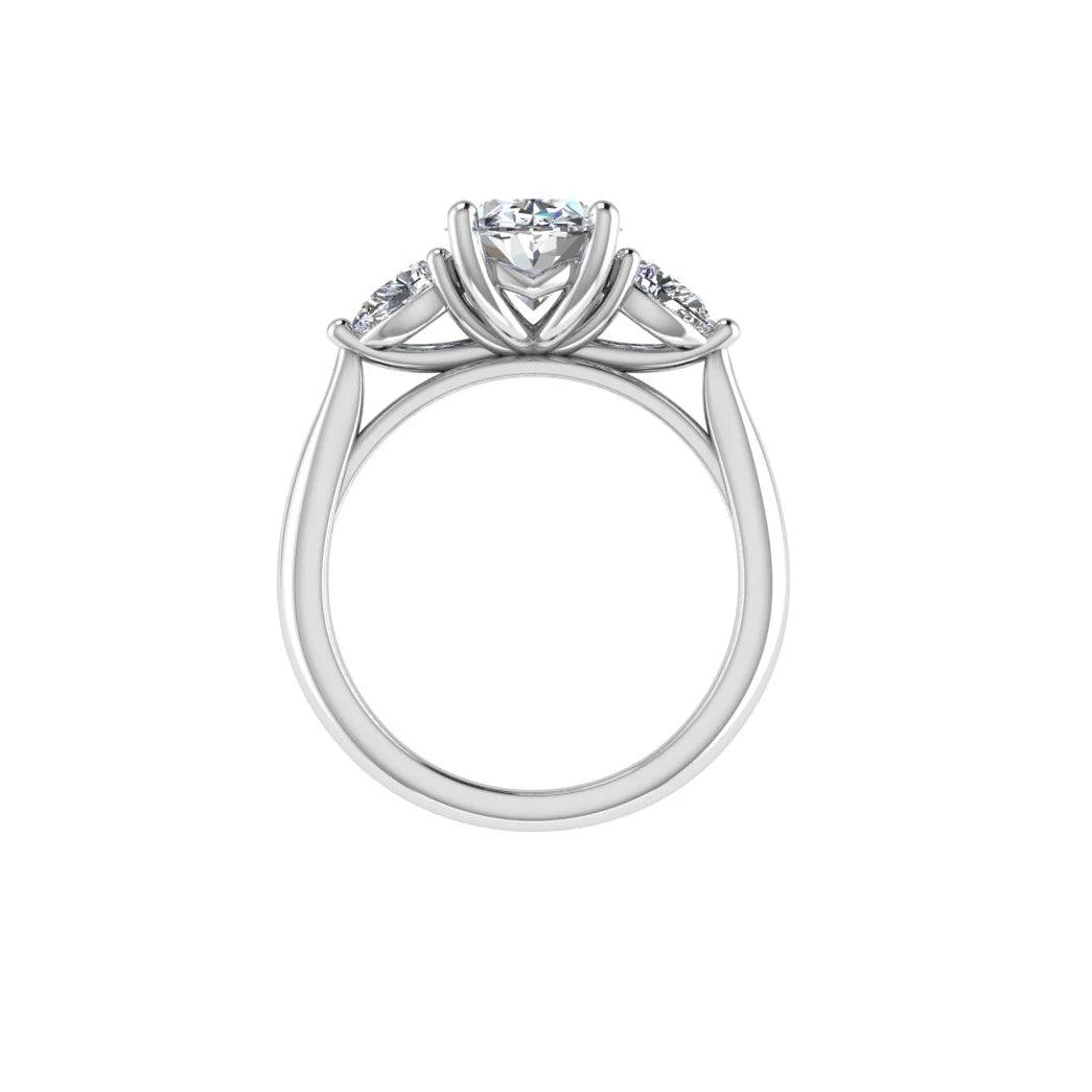 Oval Diamond Engagement Ring with Pear Side Stones 18K Gold - Thenetjeweler