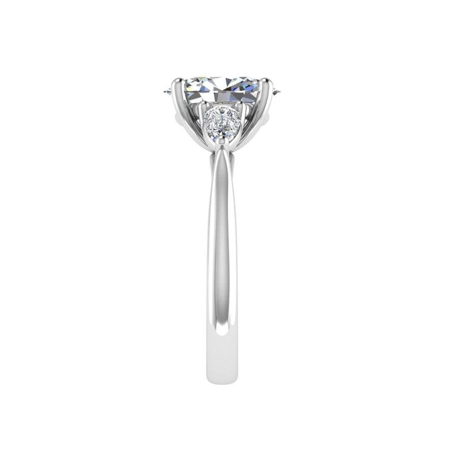 Oval Diamond Engagement Ring with Pear Side Stones 18K Gold - Thenetjeweler