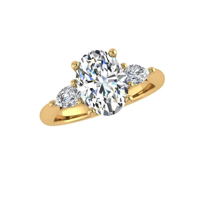 Oval Diamond Engagement Ring with Pear Side Stones 18K Gold - Thenetjeweler