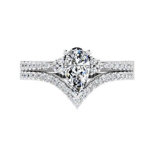 Pear Diamond Ring and V Shaped Diamond Band New Version - Thenetjeweler