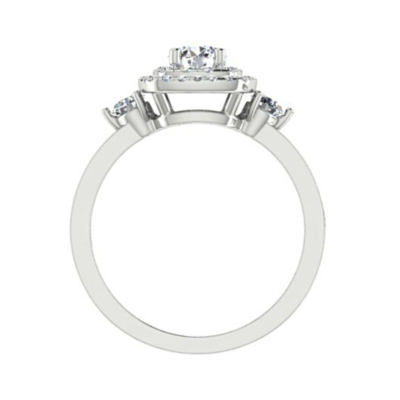 Double Cushion Halo Round Diamond Engagement Ring with Side Stones 18K Gold - Thenetjeweler