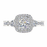 Double Cushion Halo Round Diamond Engagement Ring with Side Stones 18K Gold - Thenetjeweler