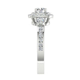 Double Cushion Halo Round Diamond Engagement Ring with Side Stones 18K Gold - Thenetjeweler