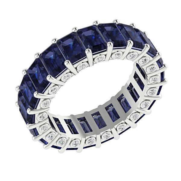 Blue Sapphire and Diamonds Eternity Anniversary Wedding Stackable Band 18k Pink Gold - Thenetjeweler