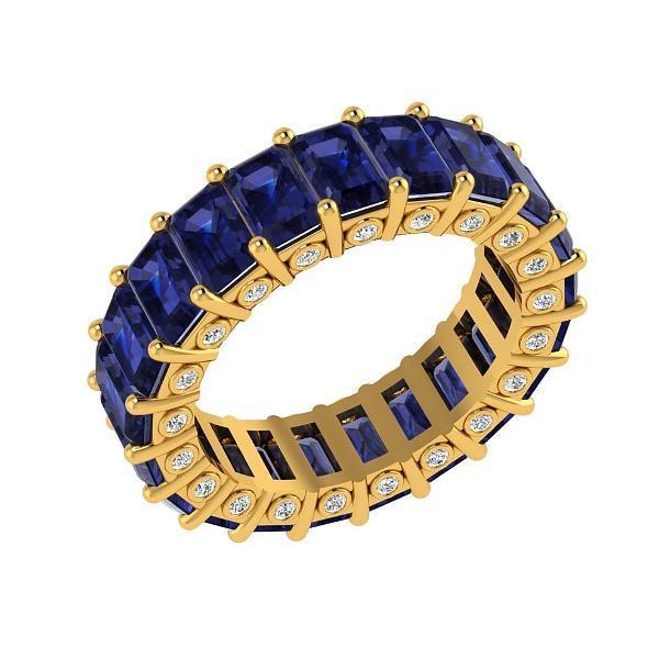 Blue Sapphire and Diamonds Eternity Anniversary Wedding Stackable Band 18k Pink Gold - Thenetjeweler