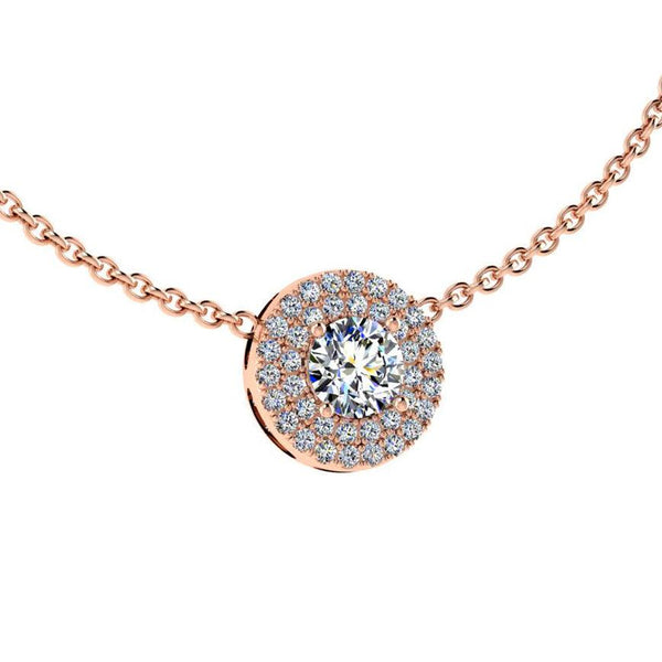 Diamond Halo Necklace 14K Rose Gold - Thenetjeweler