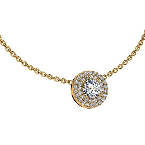 Diamond Halo Necklace Yellow Gold - Thenetjeweler