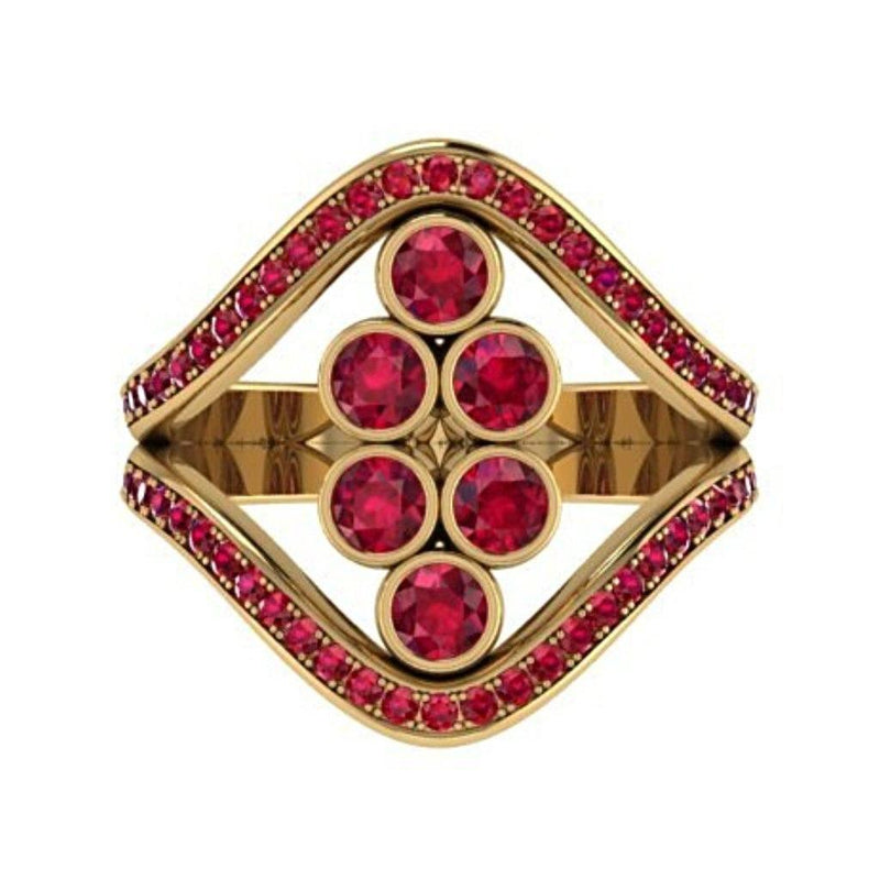 Ruby and Diamond Split Shank Ring 18K Yellow Gold - Thenetjeweler