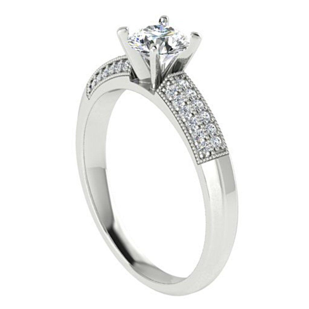 Round Diamond Engagement Ring with Side Stones 18K White Gold - Thenetjeweler
