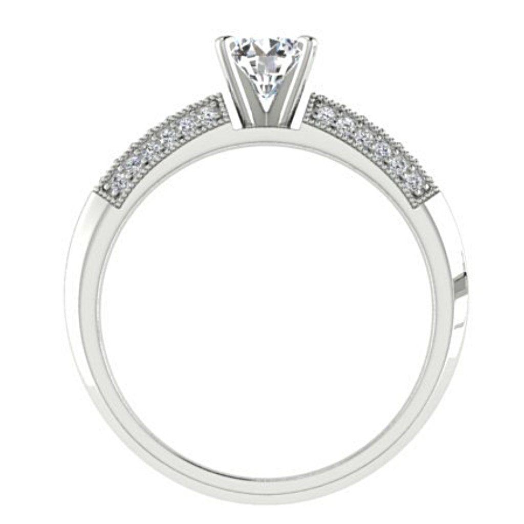 Round Diamond Engagement Ring with Side Stones 18K White Gold - Thenetjeweler